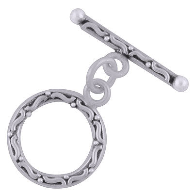 Stunning Handcrafted Pattern on Plain Silver 925 Sterling Solid Silver Toggle Clasp - R40400007-24