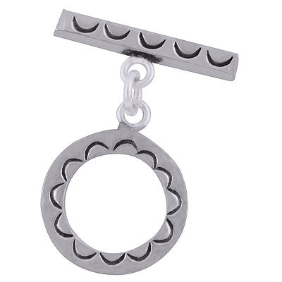 Beautiful Oxidised Engraved Pattern Aroubd Plain Silver 925 Sterling Solid Silver Toggle Clasp - R40400007-6