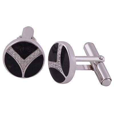 9.1gram White Cubic Zirconia,Black Onyx Cut Stone Cufflinks - R40460001-6