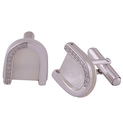 10.7gram White Cubic Zirconia,Mother of Pearl Cut Stone Cufflinks - R40460012-1
