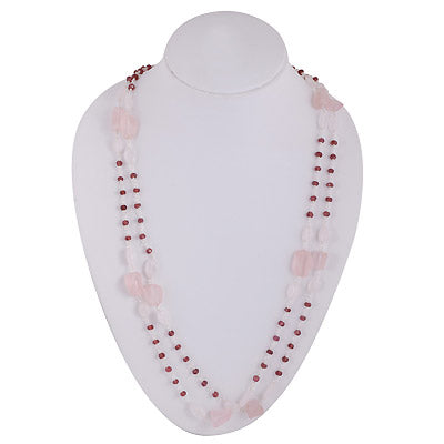 Stunning Necklace Loaded with Gemstones Garnet,Rose Quartz Round,Oval,Irregular Shape 925 Sterling Solid Silver Necklace - R4100114-53