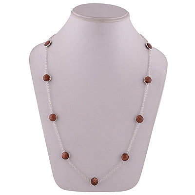 Multi Stone Golden Sun Stone Round Shape 925 Sterling Solid Silver Necklace - R4100118-21