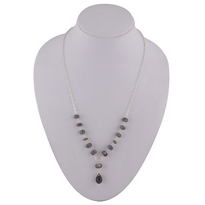 Elegant Necklace Loaded with Gemstones Labradorite Round,Drop Shape 925 Sterling Solid Silver Necklace - R4100148-14