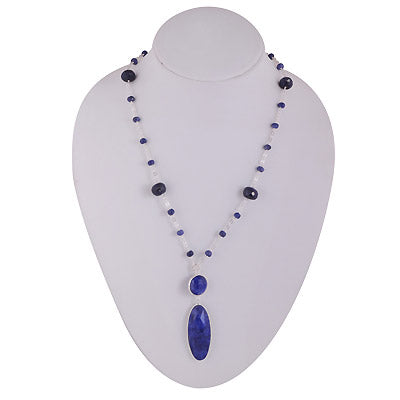 Elegant Necklace Loaded with Gemstones Lapis Round,Oval Shape 925 Sterling Solid Silver Necklace - R4100148-26