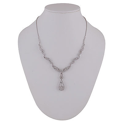 Alluring Studded w/ White Cubic Zirconia Round Shape 925 Sterling Solid Silver Necklace - R4100162-2
