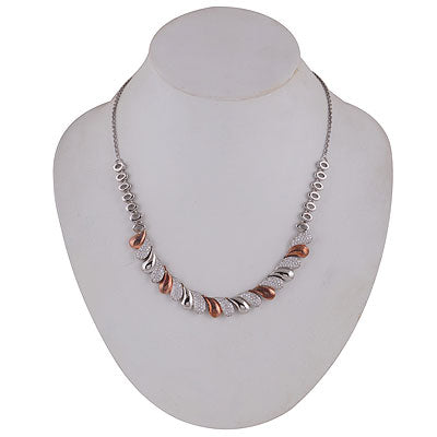Alluring Multi-Plated Studded w/ White Cubic Zirconia Round Shape 925 Sterling Solid Silver Necklace - R4100162-4
