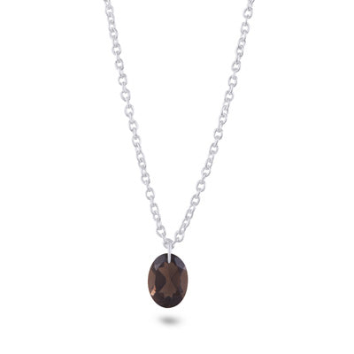 Classic November Birthstone Gemstone Smoky Topaz Oval Shape 925 Sterling Solid Silver Necklaces - R4100172-4