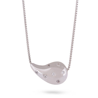 Gorgeous Drop Shaped Diamond Studded White Cubic Zirconia 925 Sterling Solid Silver Necklaces - R4100175-1