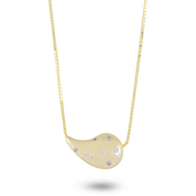 Stunning Drop Gold Plated Shaped Diamond Studded White Cubic Zirconia 925 Sterling Solid Silver Necklaces - R4100175-2