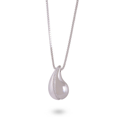 Beautiful Drop Shaped Diamond Studded White Cubic Zirconia 925 Sterling Solid Silver Necklaces - R4100176-1