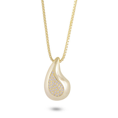 Alluring Drop Design Gold Plated w/ Studded Diamond White Cubic Zirconia 925 Sterling Solid Silver Necklaces - R4100178-2