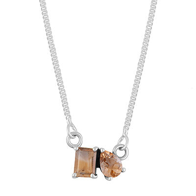 Gorgeous Birthstone Two Shaped Gemstone Citrine Rectangle,Pear Shape 925 Sterling Solid Silver Necklace - R4100181-104