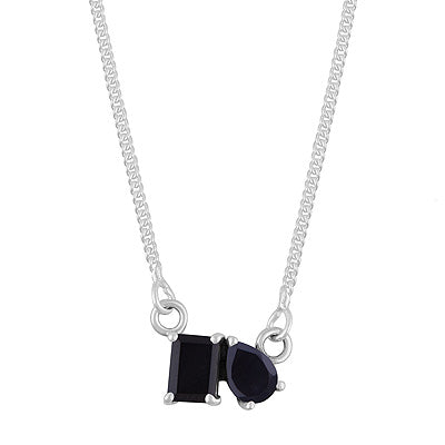 Gorgeous Birthstone Two Shaped Gemstone Black Onyx Rectangle,Pear Shape 925 Sterling Solid Silver Necklace - R4100181-110
