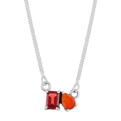 Gorgeous Birthstone Two Shaped Gemstone Garnet,Carnelian Rectangle,Pear Shape 925 Sterling Solid Silver Necklace - R4100181-117