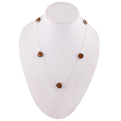 Alluring Multiple Gemstone Tiger's Eye Pear Shape 925 Sterling Solid Silver Necklace - R4100183-10