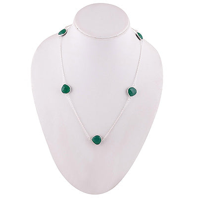 Alluring Multiple Gemstone Green Onyx Pear Shape 925 Sterling Solid Silver Necklace - R4100183-7