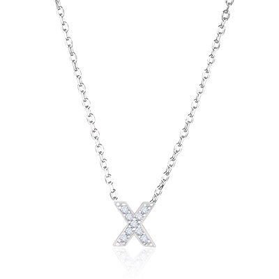 X Initial Studded Gemstone White Cubic Zirconia Round Shape 925 Sterling Solid Silver Necklace - R4100185-11