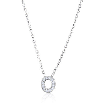 O Initial Studded Gemstone White Cubic Zirconia Round Shape 925 Sterling Solid Silver Necklace - R4100185-6