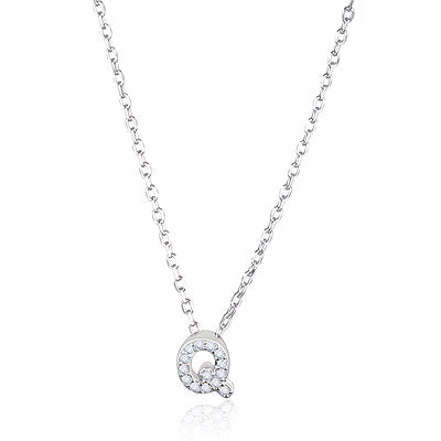 Q Initial Studded Gemstone White Cubic Zirconia Round Shape 925 Sterling Solid Silver Necklace - R4100185-7