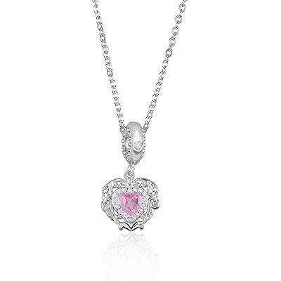 Victorian Heart Shaped Gemstone Studded Pink Cubic Zirconia Round Shape 925 Sterling Solid Silver Necklace - R4100186-1