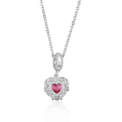 Victorian Heart Shaped Gemstone Studded Cubic Zirconia Round Shape 925 Sterling Solid Silver Necklace - R4100186-2