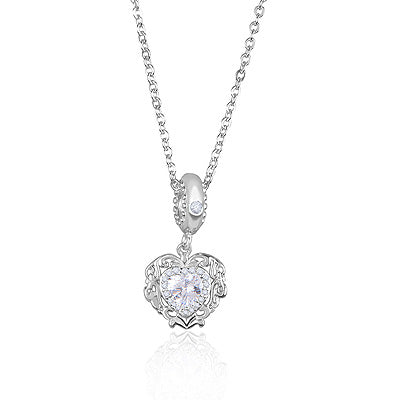 Victorian Heart Shaped Gemstone Studded White Cubic Zirconia Round Shape 925 Sterling Solid Silver Necklace - R4100186-3