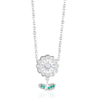 Alluring Flower Studded w/ Gemstones White Cubic Zirconia Round Shape 925 Sterling Solid Silver Necklace - R4100188-1