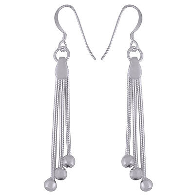 Stunning Hanging Textured wire work with beads at bottom Plain 925 Sterling Solid Silver Dangle Earrings - R4600001-23