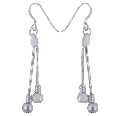 Stunning Hanging Textured Wire with Beads at bottom Plain 925 Sterling Solid Silver Dangle Earrings - R4600001-24