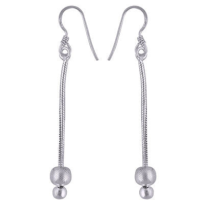 Beautiful Textured Beads Hanging at bottom Plain 925 Sterling Solid Silver Dangle Earrings - R4600001-26