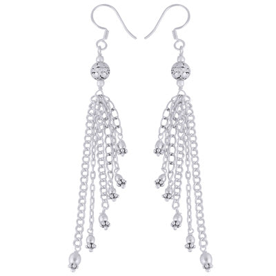 Beautiful Textured Beads Hanging Plain 925 Sterling Solid Silver Dangle Earrings - R4600001-29