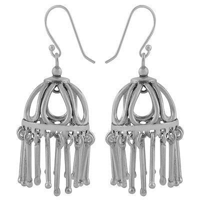 Alluring Hanging Beads at bottom of Jhumkas Plain 925 Sterling Solid Silver Dangle Earrings - R4600003-15