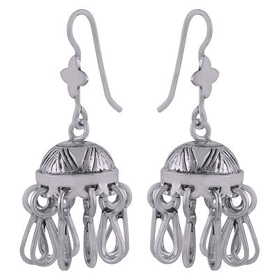 Gorgeous Hanging Beads at bottom of Jhumkas Plain 925 Sterling Solid Silver Dangle Earrings - R4600003-18
