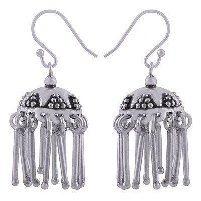 Alluring Hanging Beads at bottom of Jhumkas Plain 925 Sterling Solid Silver Dangle Earrings - R4600003-19