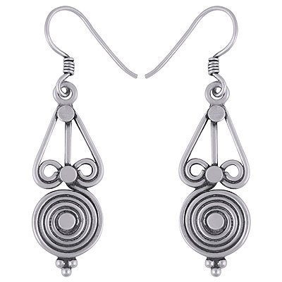 Alluring Coil Wire Work Around Plain 925 Sterling Solid Silver Dangle Earrings - R4600003-27