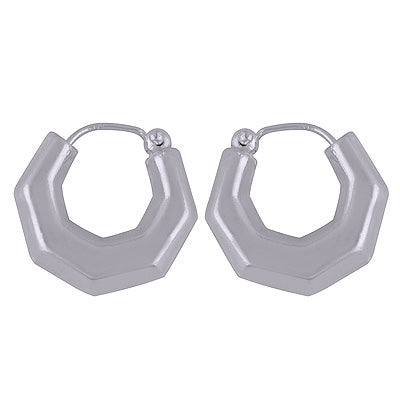 Hexagon Bali Plain Design 925 Sterling Solid Silver Earrings - R4600279-1