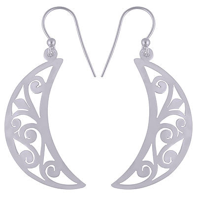Jali Cut Plain Moon Shape Plain 925 Sterling Solid Silver Dangle Earrings - R4600365-77
