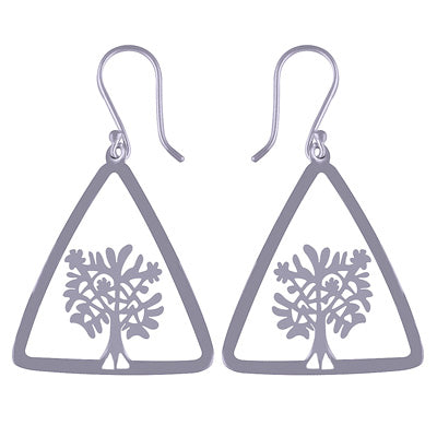 Alluring Triangle Handcrafted Tree at bottom Plain 925 Sterling Solid Silver Dangle Earrings - R4600395-1