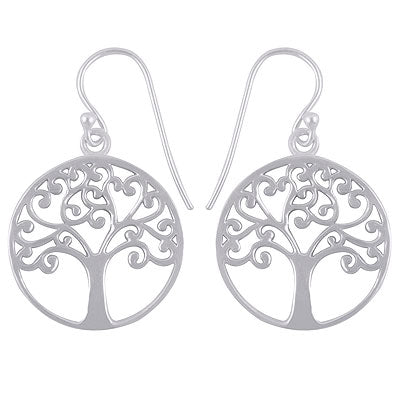 Alluring Tree Of Life Handcrafted On Plain 925 Sterling Solid Silver Dangle Earrings - R4600645-5