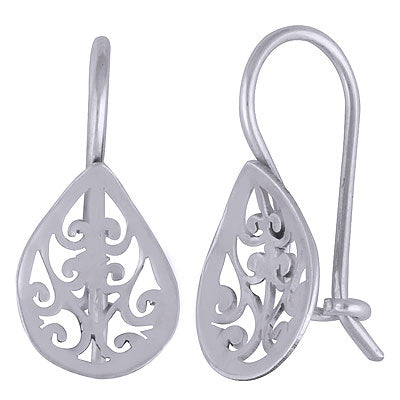 Gorgeous Jali Cut Pattern Handwork Plain 925 Sterling Solid Silver Hanging Earrings - R4600679-1