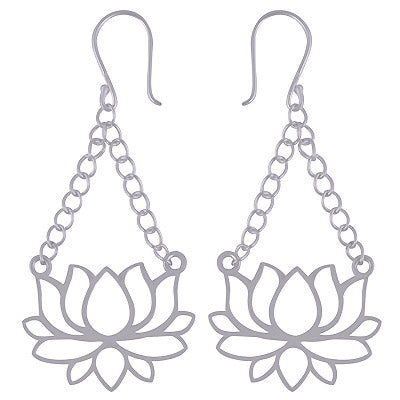 Gorgeous Lotus Flower Hanging Plain 925 Sterling Solid Silver Earring - R4600699-27