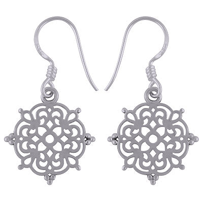 Authentic Flower Rawa Jali Cut Plain 925 Sterling Solid Silver Earring - R4600911-1