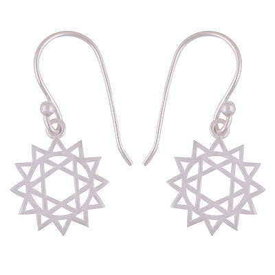 Gorgeous Star & Sun Pattern Around Plain 925 Sterling Solid Silver Dangle Earrings - R4600949-1
