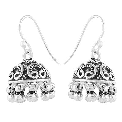 Alluring Oxidised Handcrafted Plain 925 Sterling Solid Silver Dangle Jhumka Earrings - R4600955-10