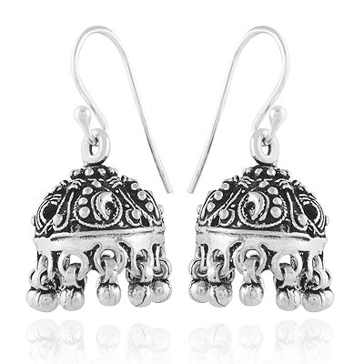 Alluring Oxidised Handcrafted Plain 925 Sterling Solid Silver Dangle Jhumka Earrings - R4600955-9