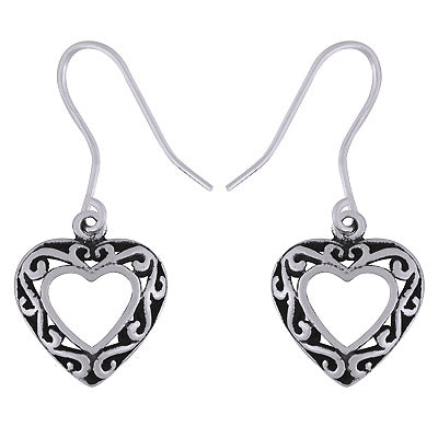 Beautiful Handcrafted Heart Around Plain 925 Sterling Solid Silver Dangle Earrings - R4600970-1