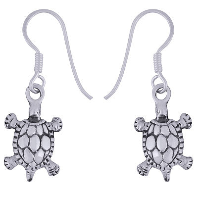 Beautifully Handcrafted Turtle Plain 925 Sterling Solid Silver Dangle Earrings - R4600971-1
