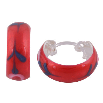Gorgeous Red Enamel leaf pattern on Enamel 925 Sterling Solid Silver Earrings - R4600976-1