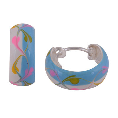 Beautiful Blue & White Multicoloured Enamel Flower pattern on Enamel 925 Sterling Solid Silver Earrings - R4600976-12