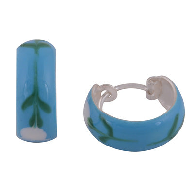 Alluring Blue Enamel Flower pattern on Enamel 925 Sterling Solid Silver Earrings - R4600976-13